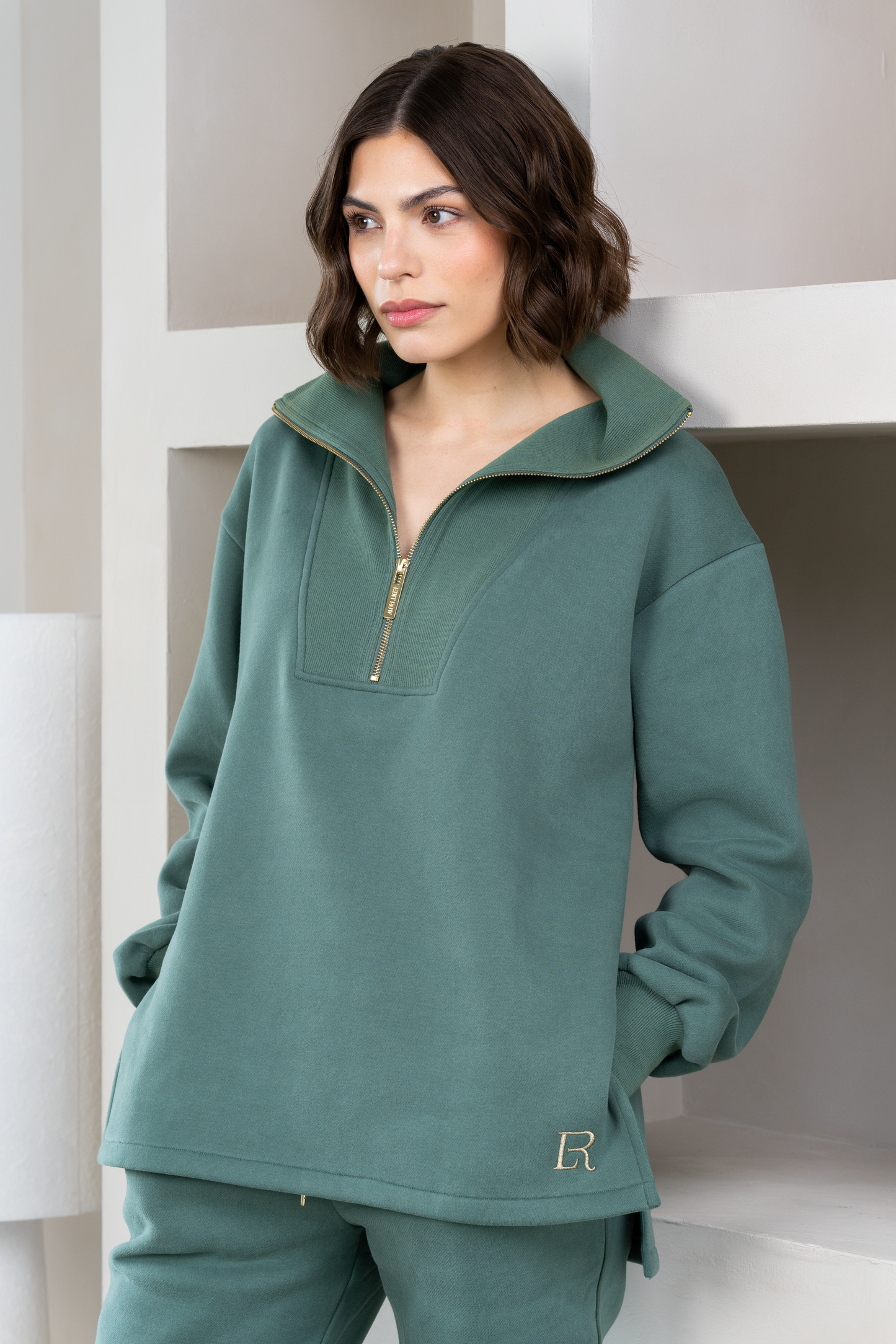 Campbell Funnel Zip Sweater - Fern Green