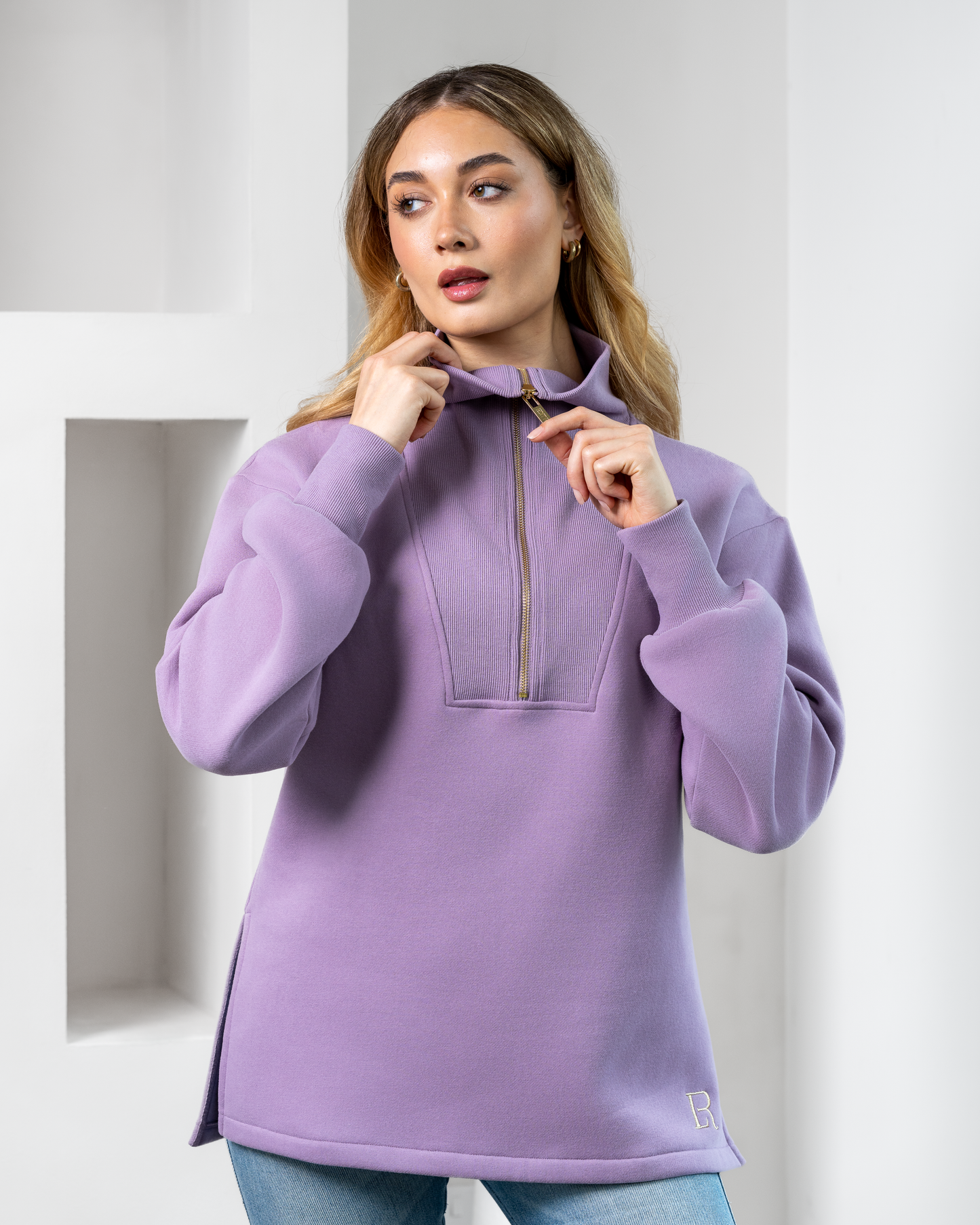 Campbell Funnel Zip Sweater - Mauve