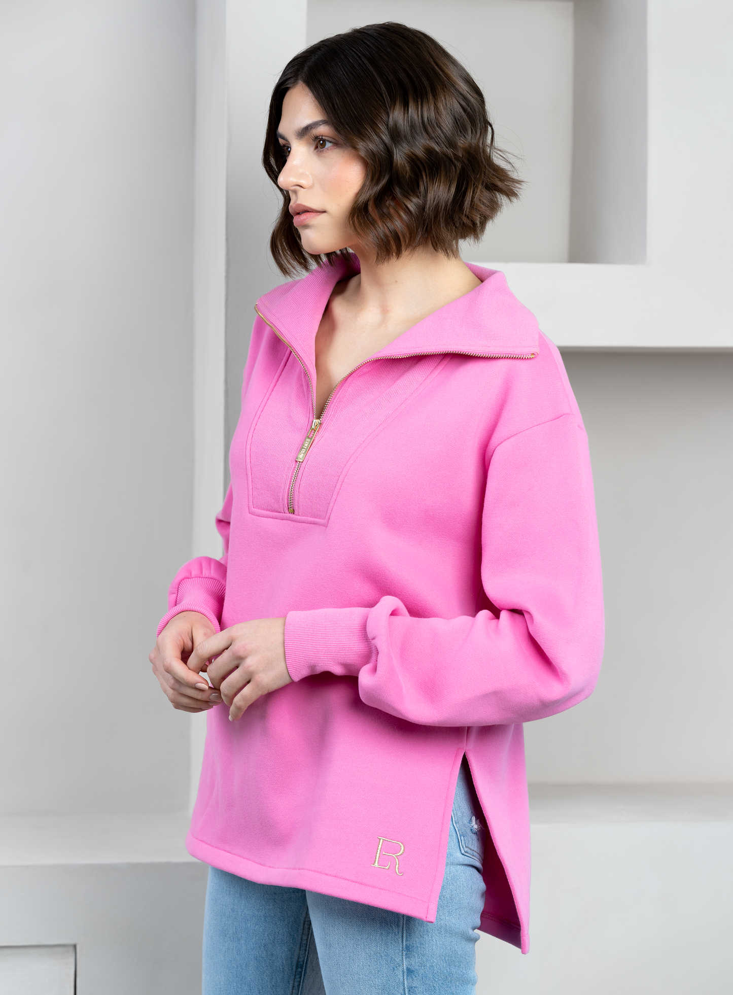 Campbell Funnel Zip Sweater - Pinky