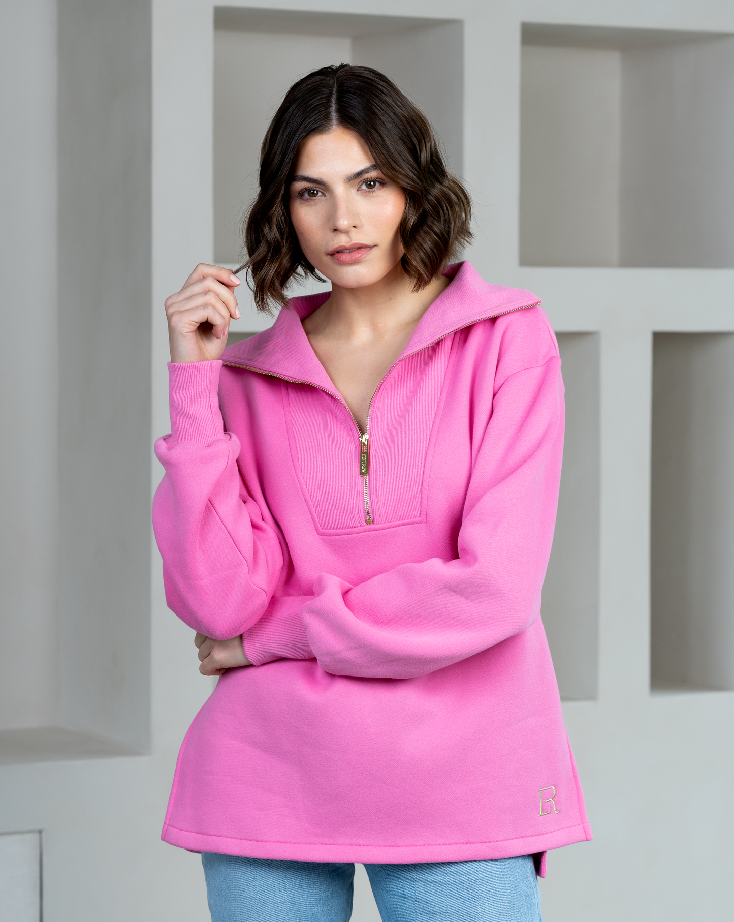 Campbell Funnel Zip Sweater - Pinky