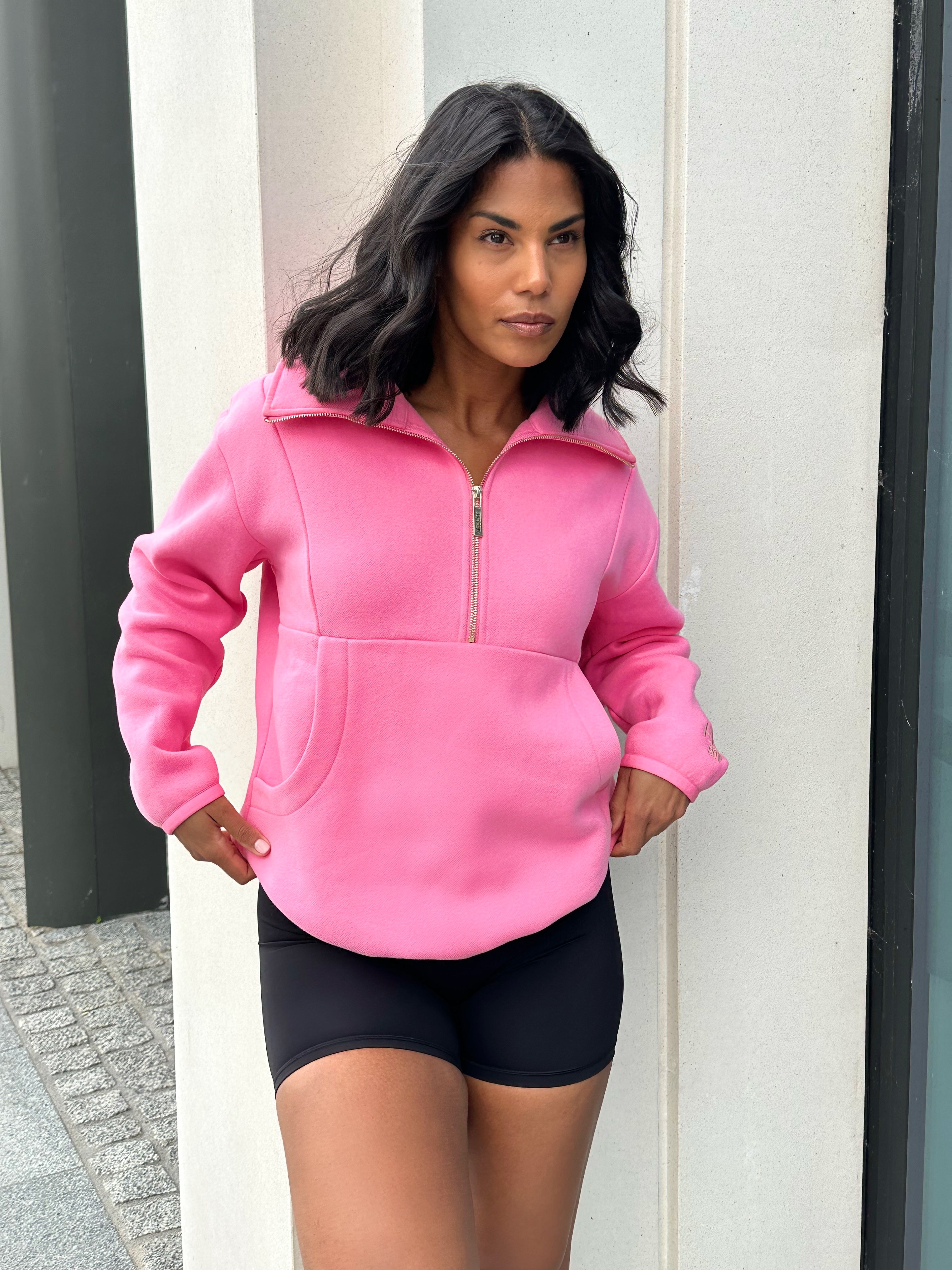 Half black half pink hoodie best sale