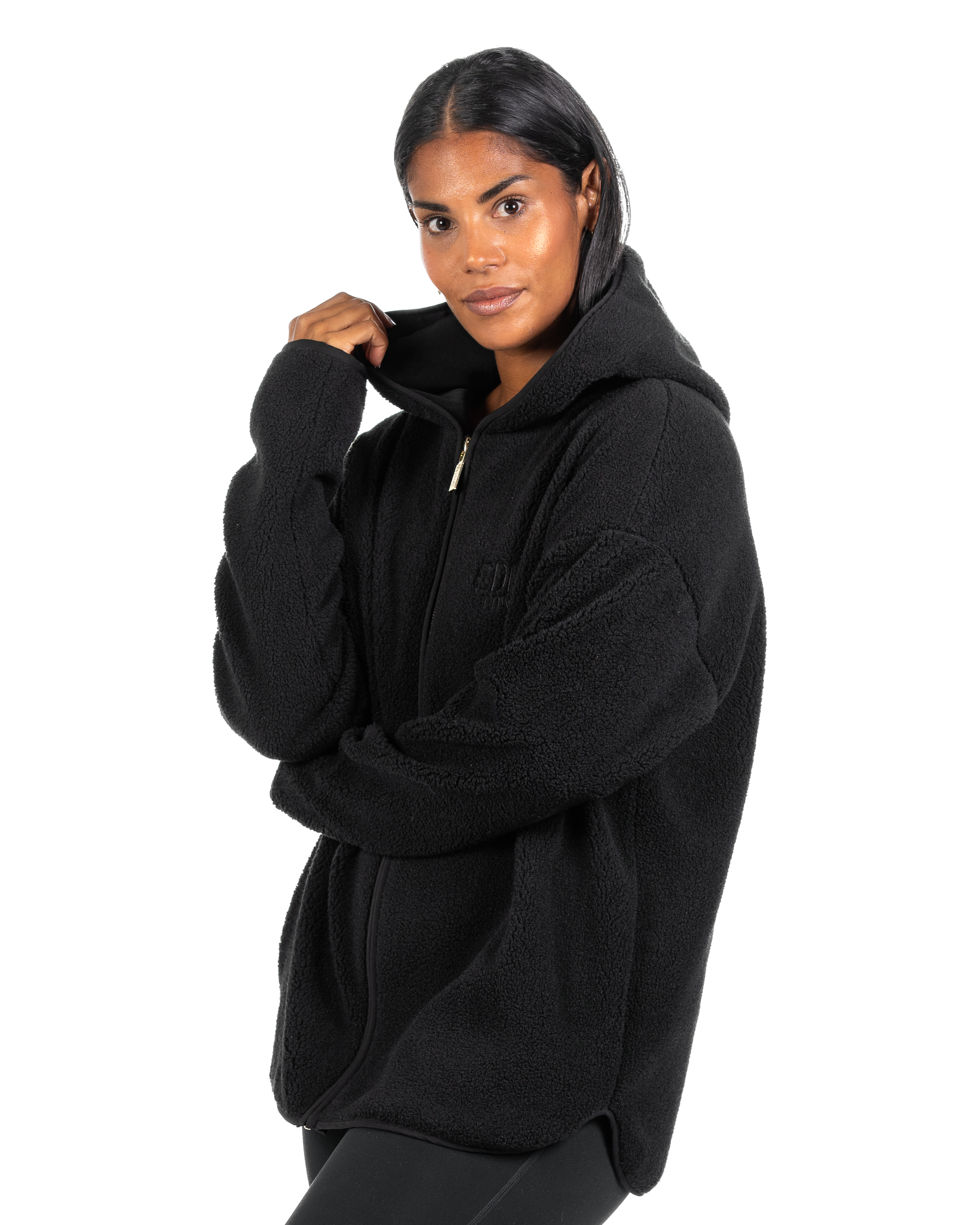 Womens black sherpa hoodie sales