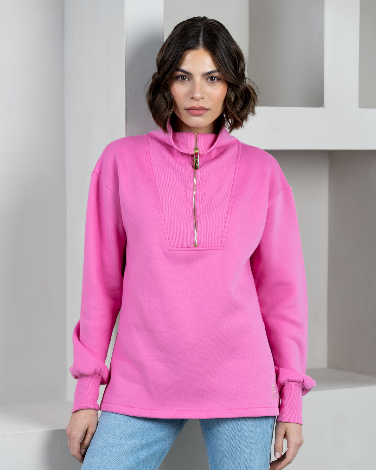 Campbell Funnel Zip Sweater - Pinky