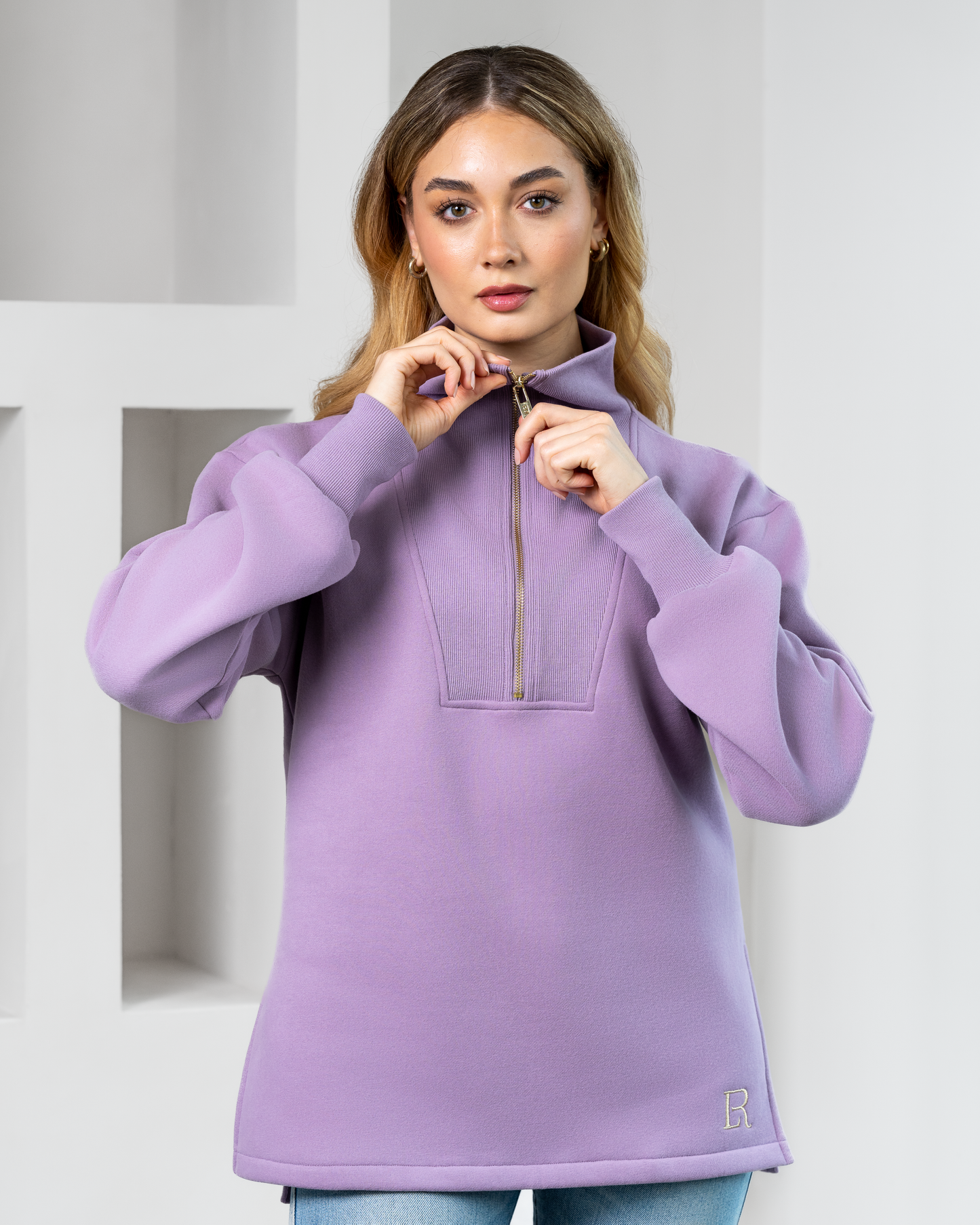 Campbell Funnel Zip Sweater - Mauve