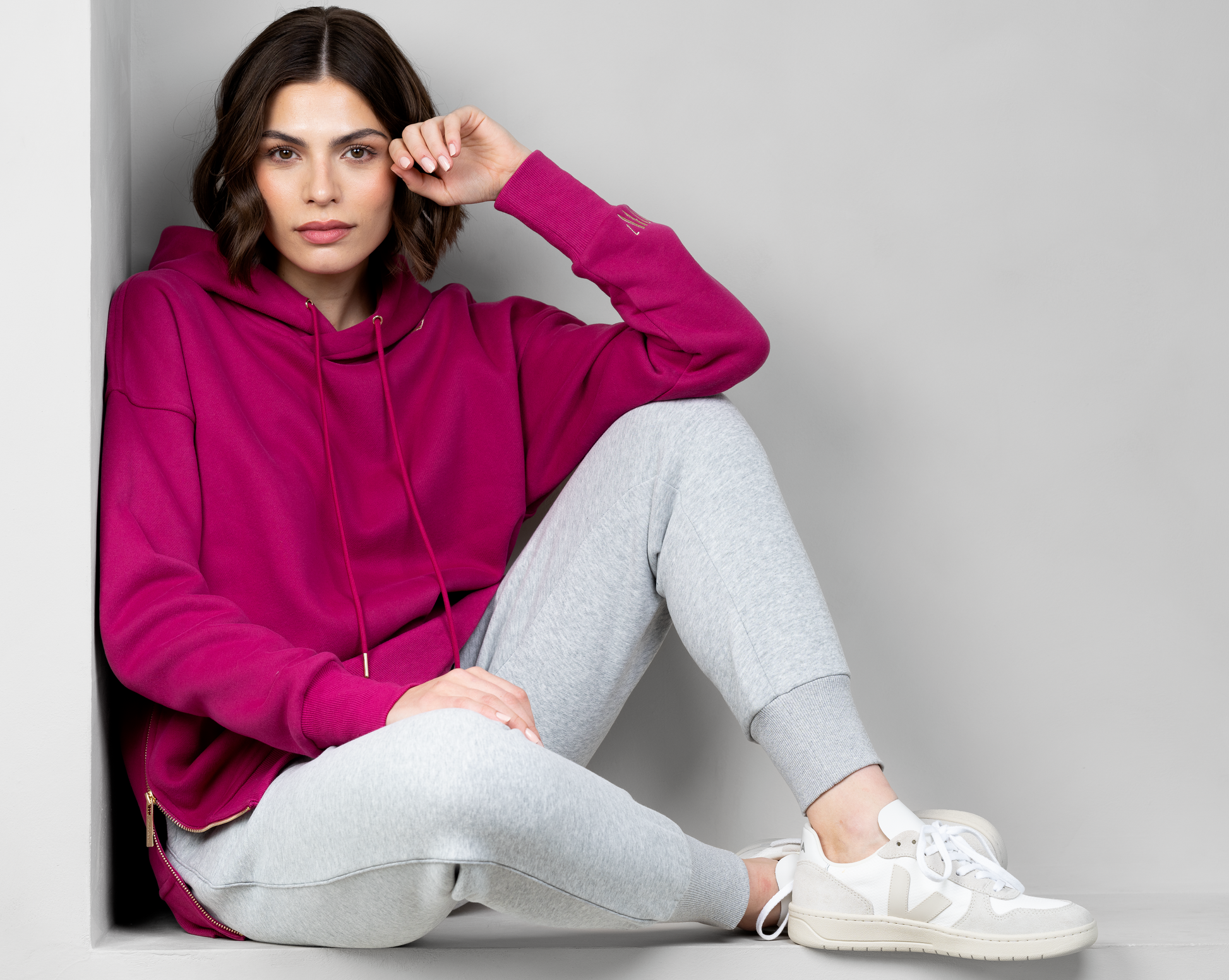 Women's Tonal Embroidered Logo Hoodie in Raspberry Pink